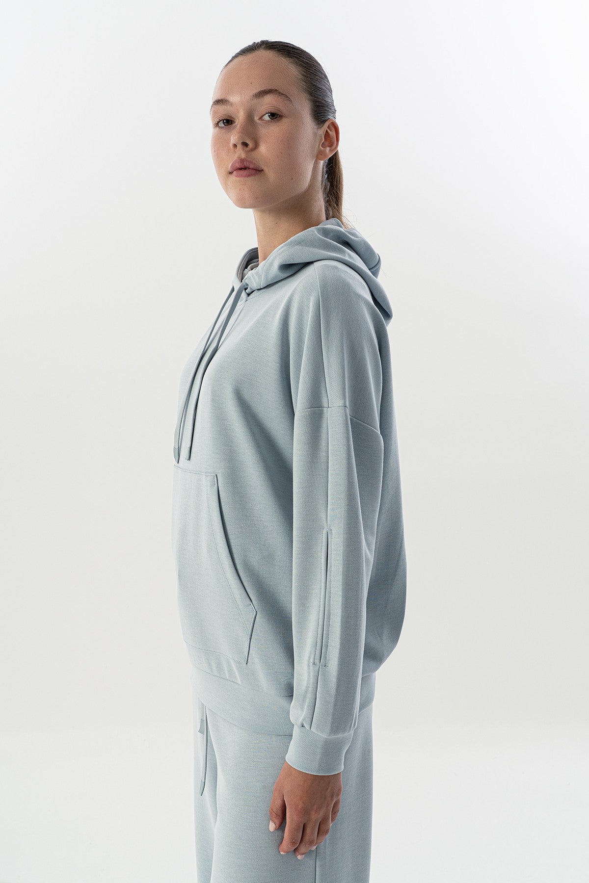 Comfort Kadın Kapüşonlu Mavi Sweatshirt