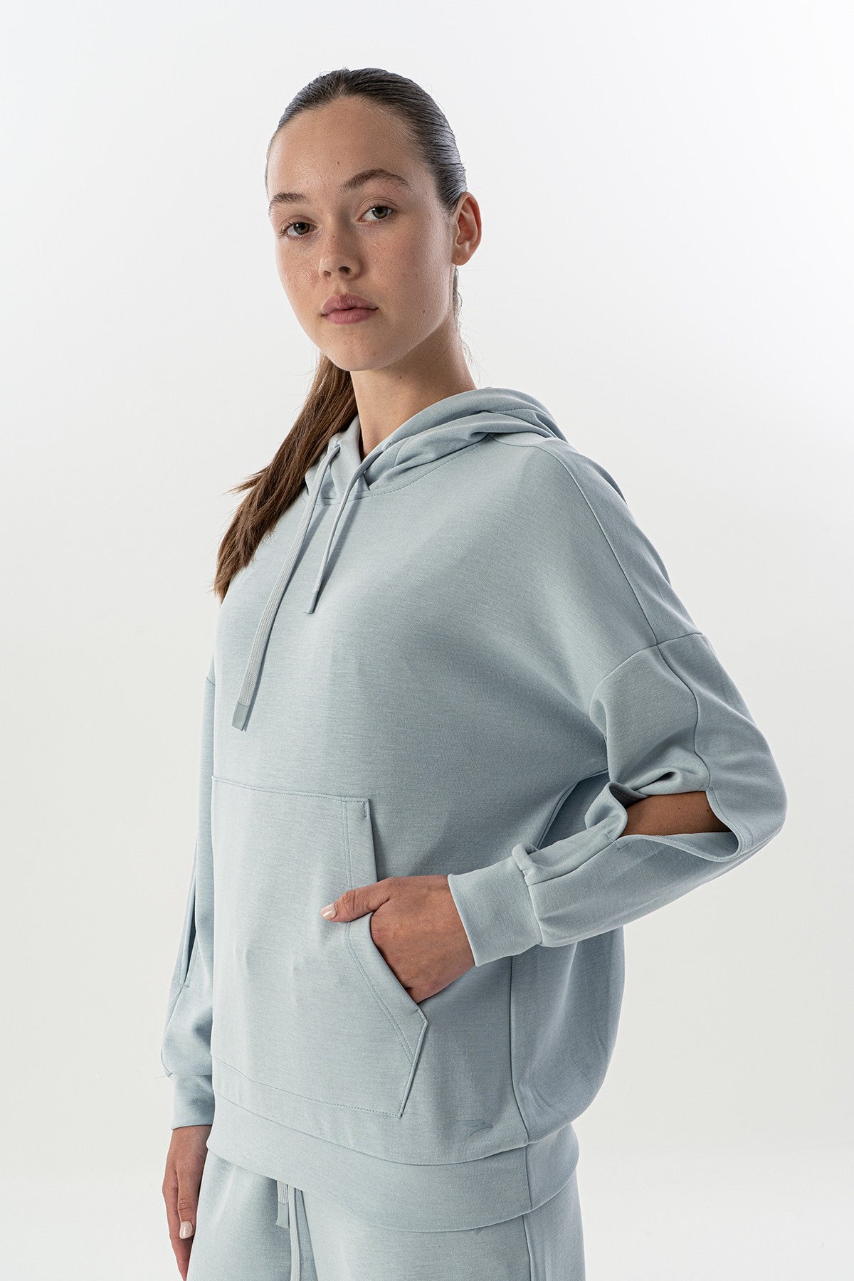 Comfort Kadın Kapüşonlu Mavi Sweatshirt