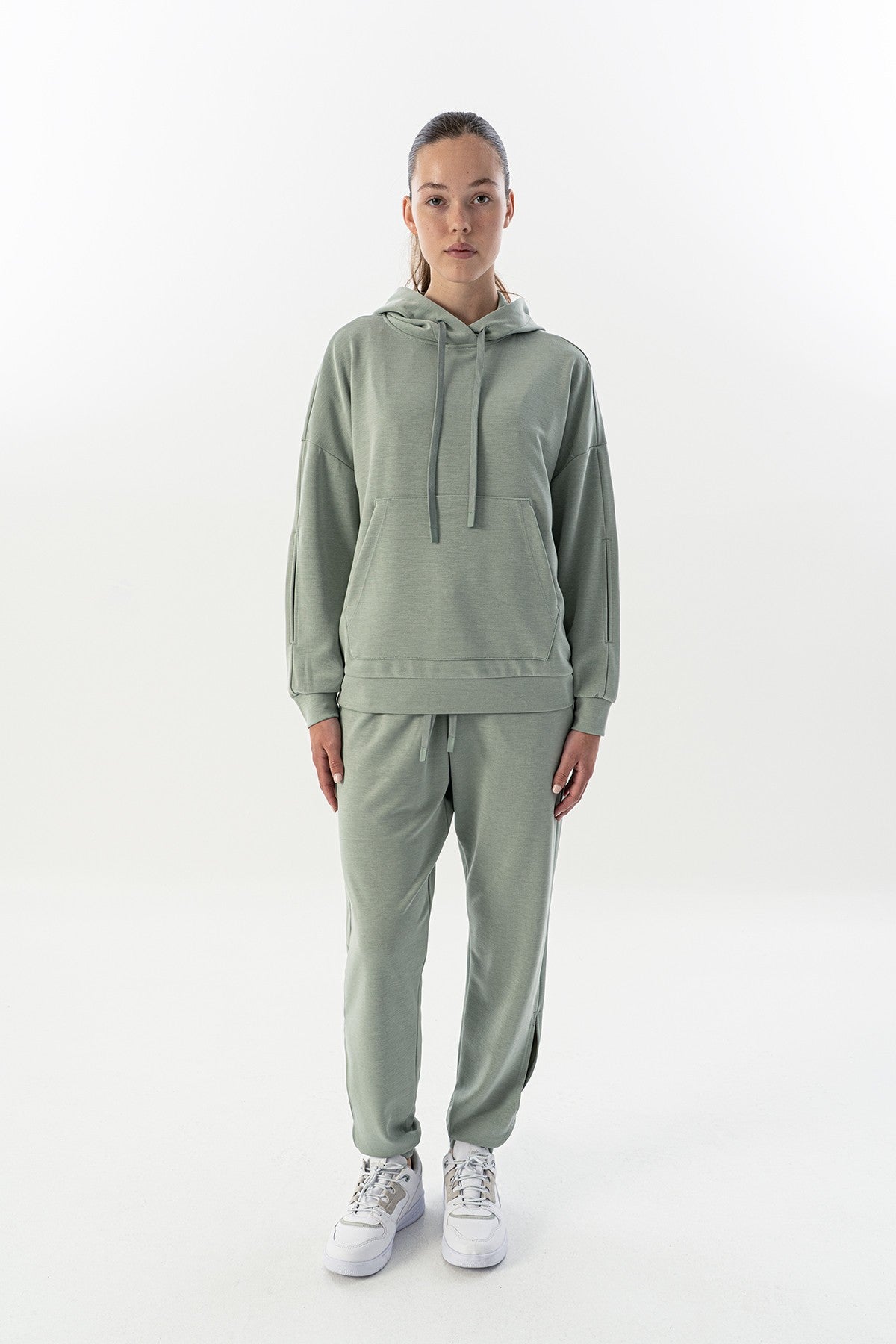 Comfort Kadın Kapüşonlu Açık Yeşil Sweatshirt