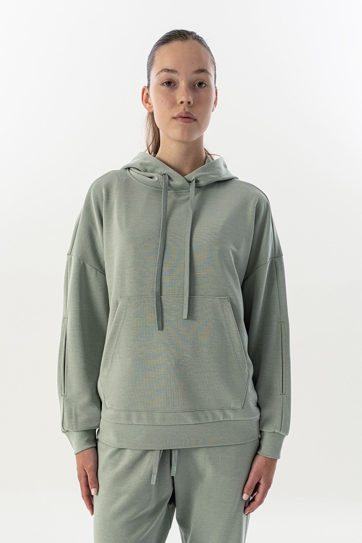 Comfort Kadın Kapüşonlu Açık Yeşil Sweatshirt