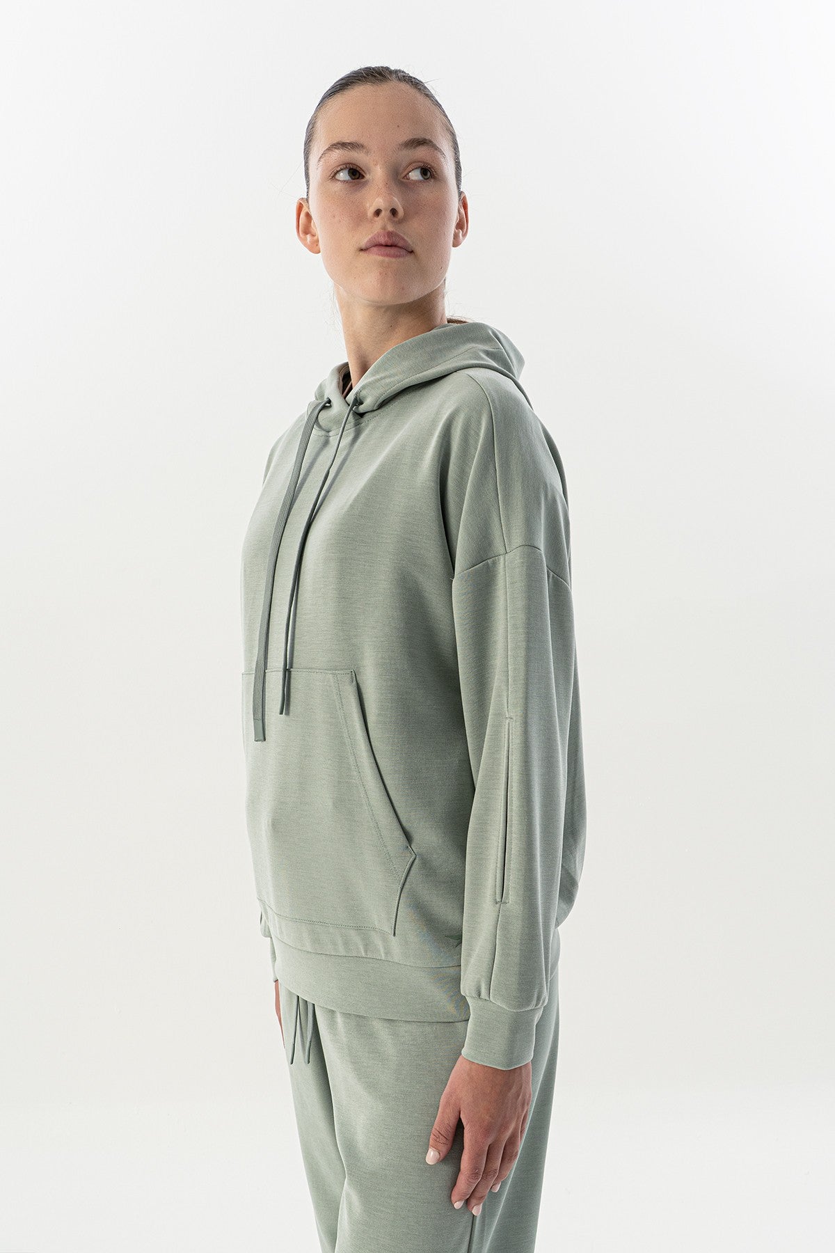Comfort Kadın Kapüşonlu Açık Yeşil Sweatshirt