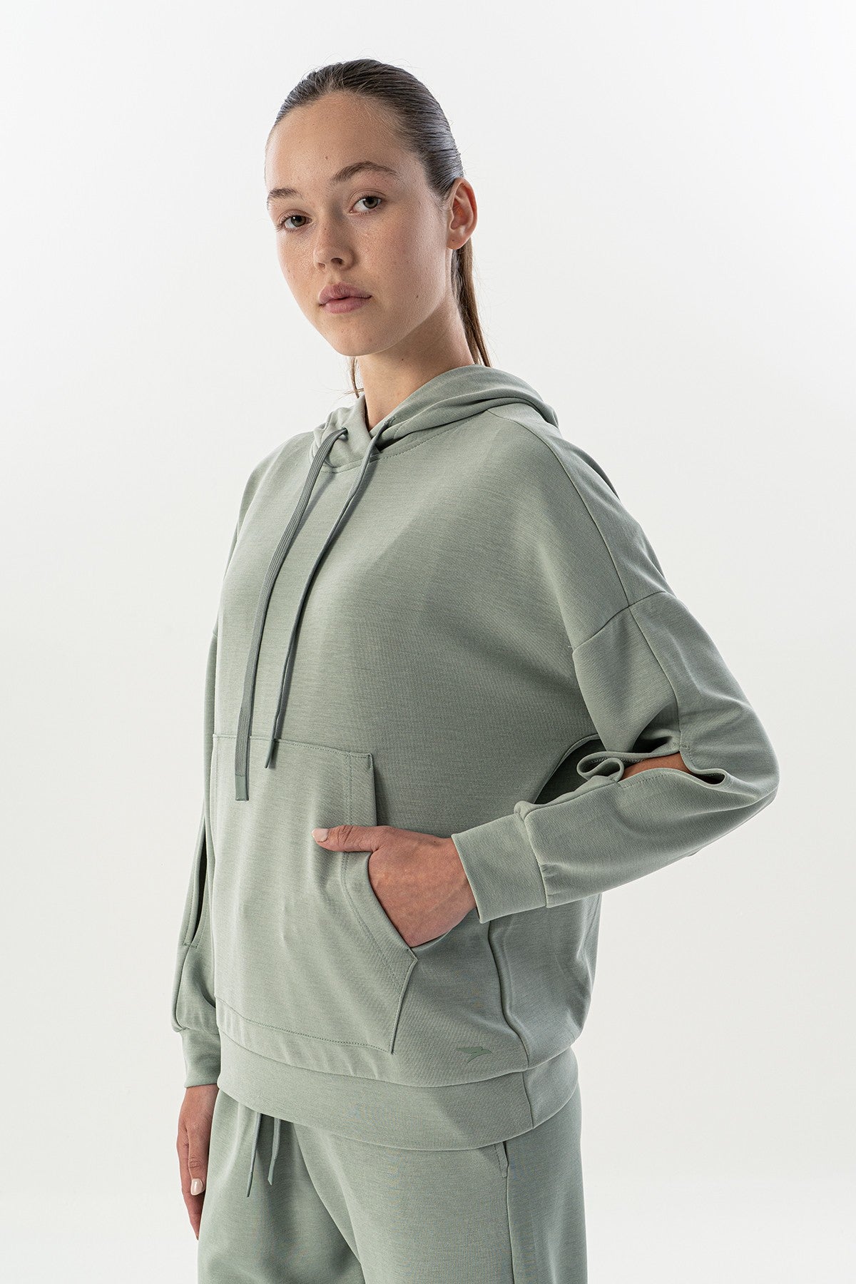 Comfort Kadın Kapüşonlu Açık Yeşil Sweatshirt