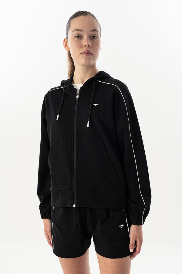 Comfort Kadın Kapüşonlu Siyah Tracktop