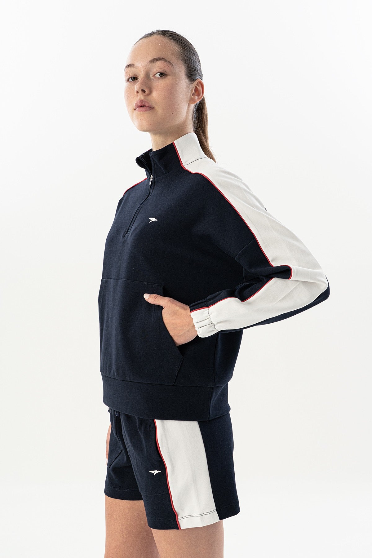 Comfort Kadın Dik Yaka Lacivert Sweatshirt