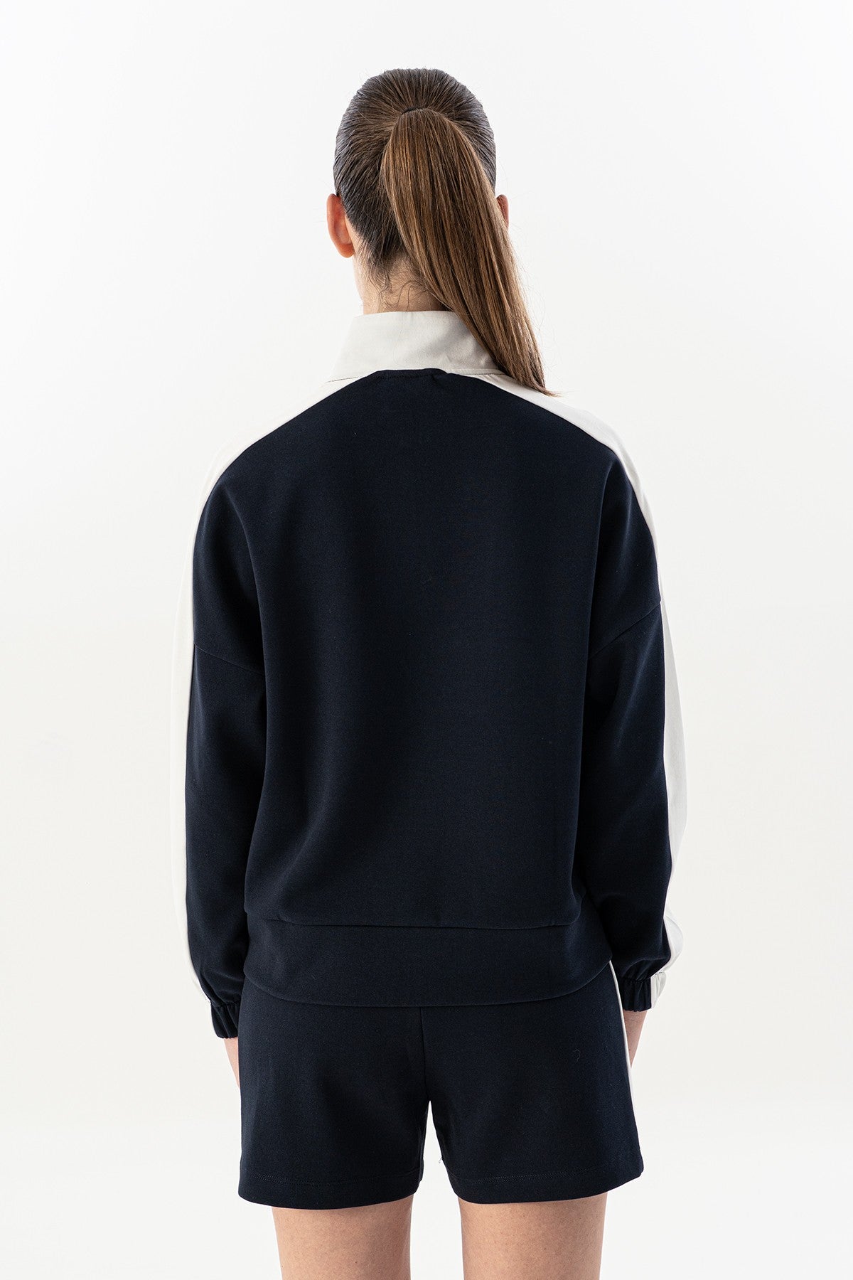 Comfort Kadın Dik Yaka Lacivert Sweatshirt