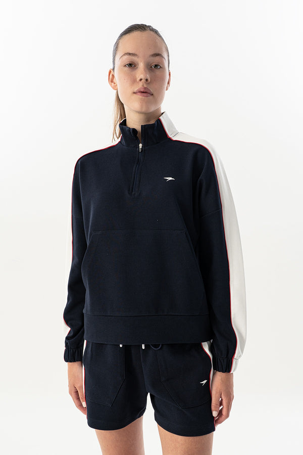 Comfort Kadın Dik Yaka Lacivert Sweatshirt