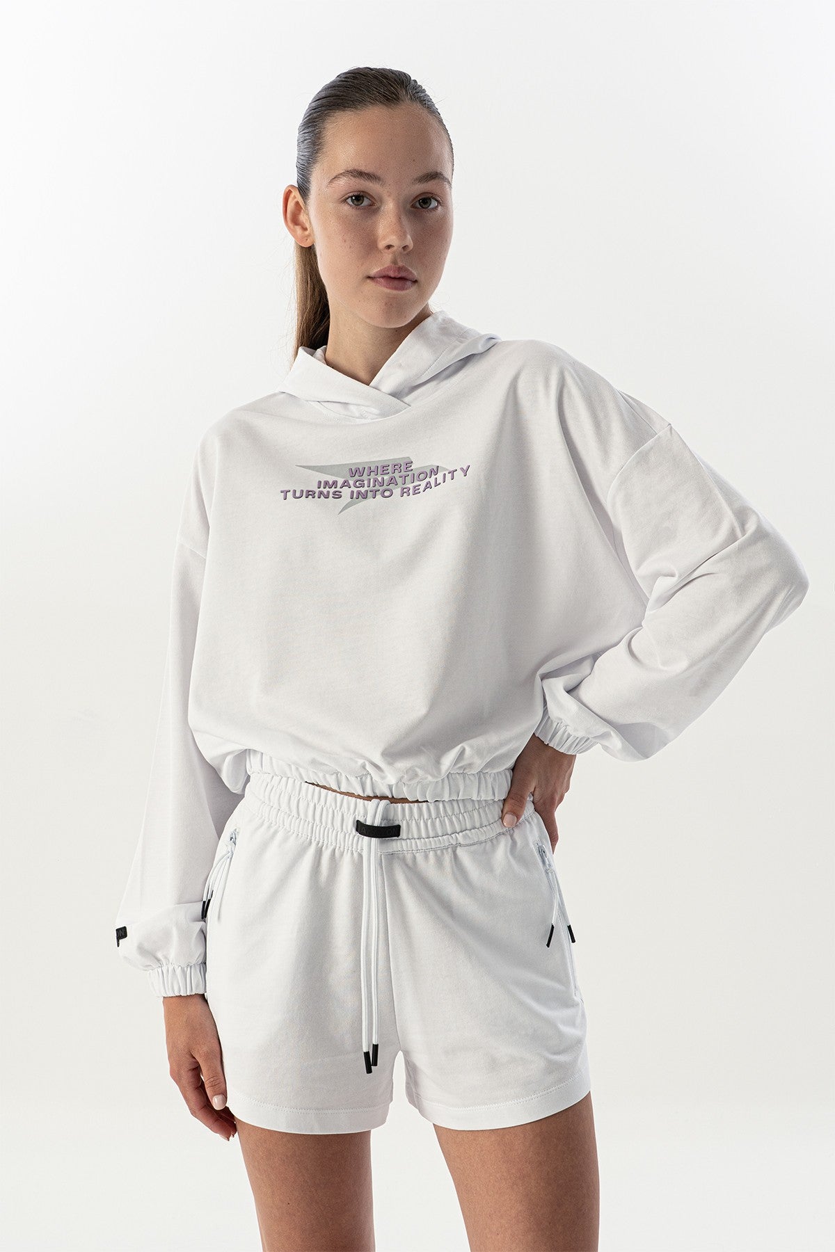 Comfort Kadın Kapüşonlu Beyaz Sweatshirt