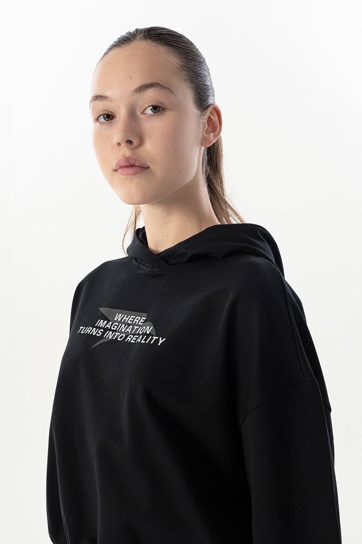 Comfort Kadın Kapüşonlu Siyah Sweatshirt
