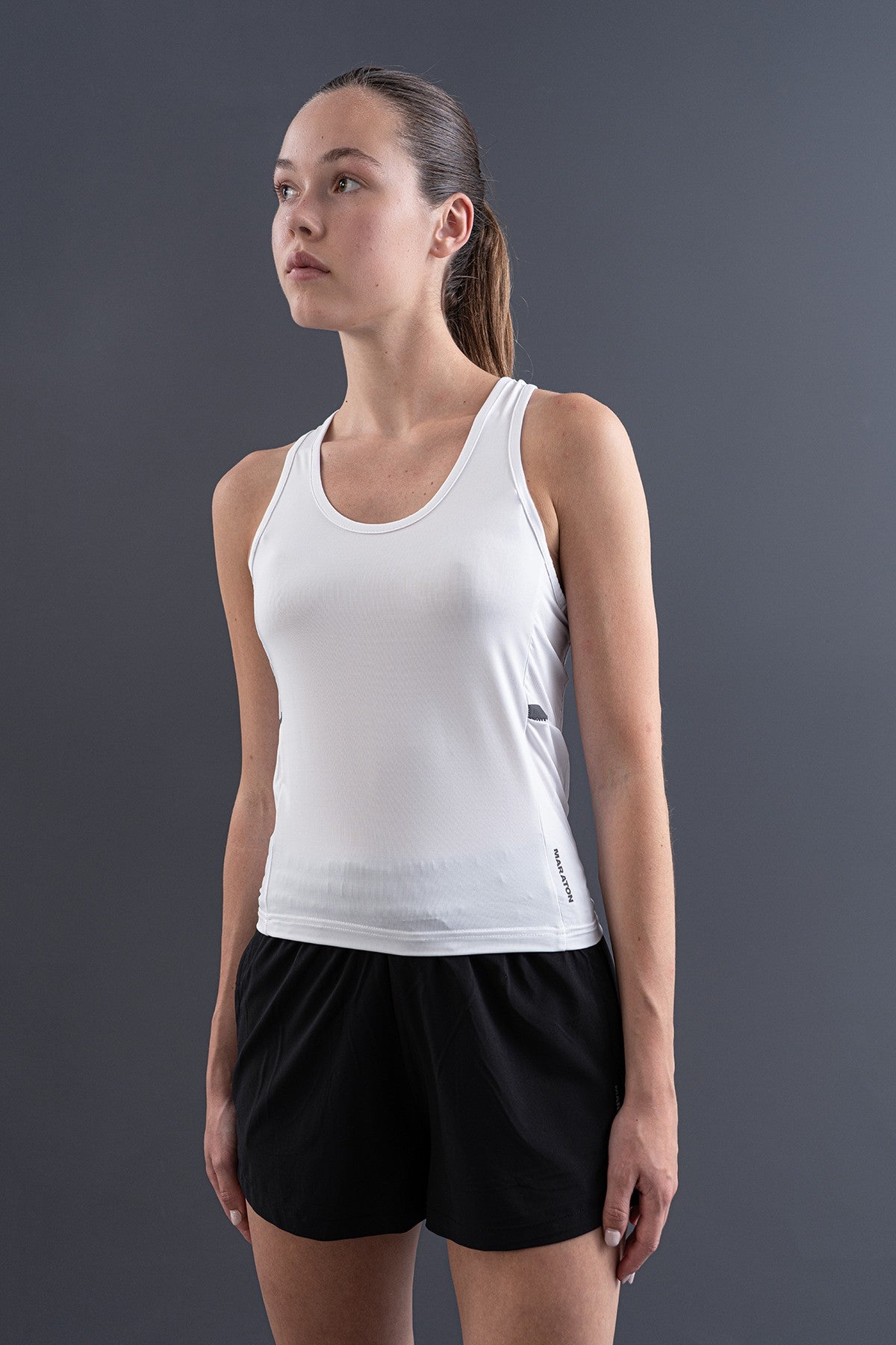 SlimFit Kadın Bisiklet Yaka Beyaz Atlet
