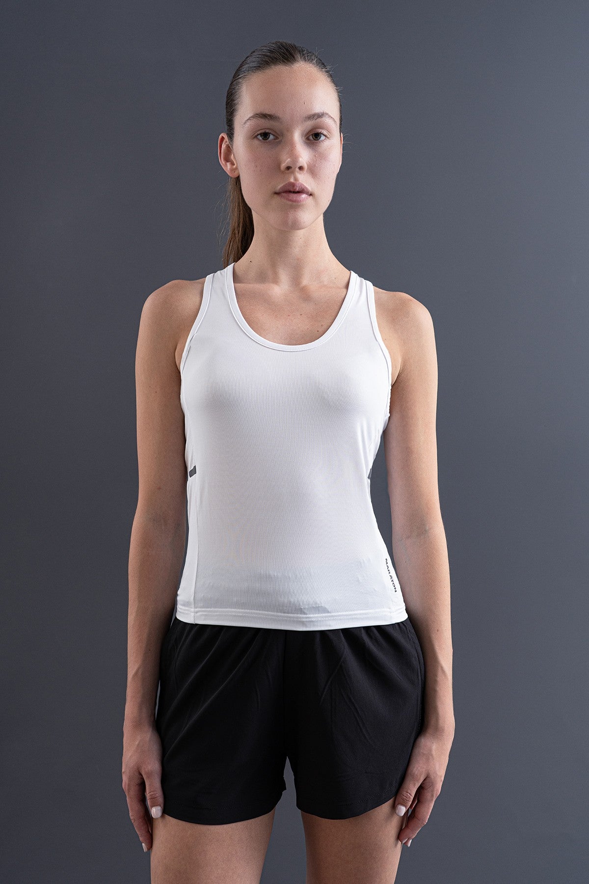 SlimFit Kadın Bisiklet Yaka Beyaz Atlet
