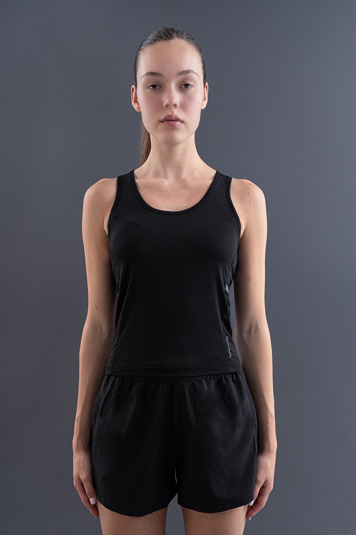 SlimFit Kadın Bisiklet Yaka Siyah Atlet