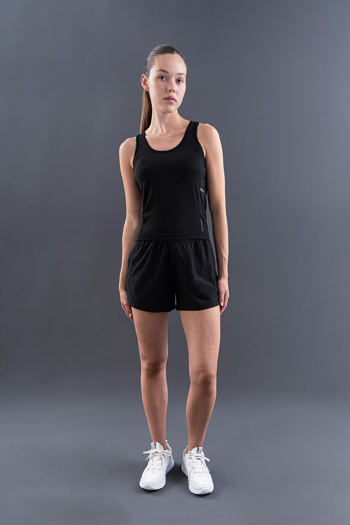 SlimFit Kadın Bisiklet Yaka Siyah Atlet