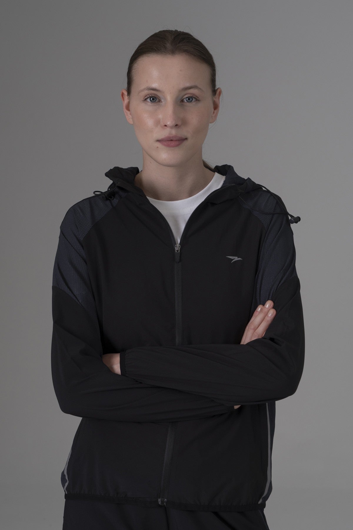 Regular Kadın Kapüşonlu Siyah Tracktop