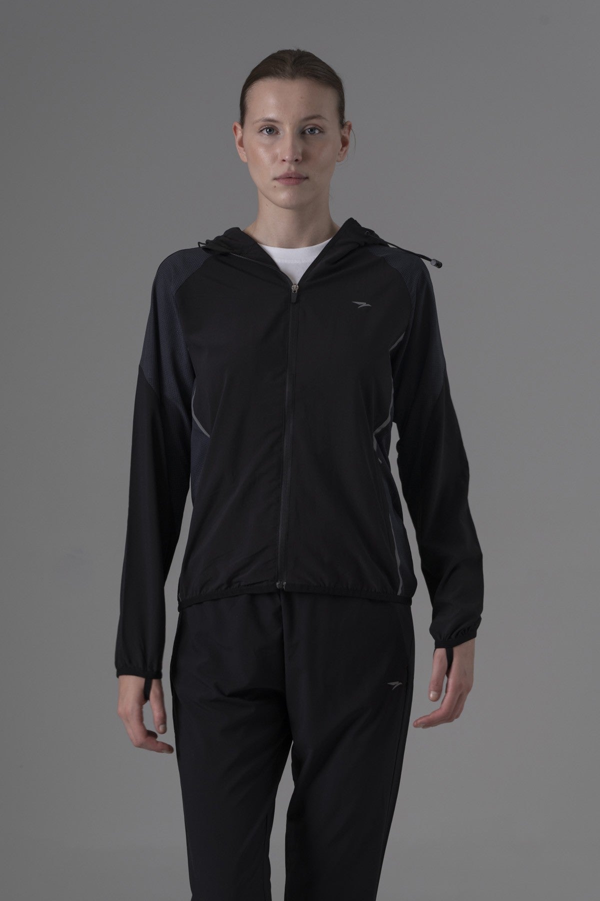 Regular Kadın Kapüşonlu Siyah Tracktop