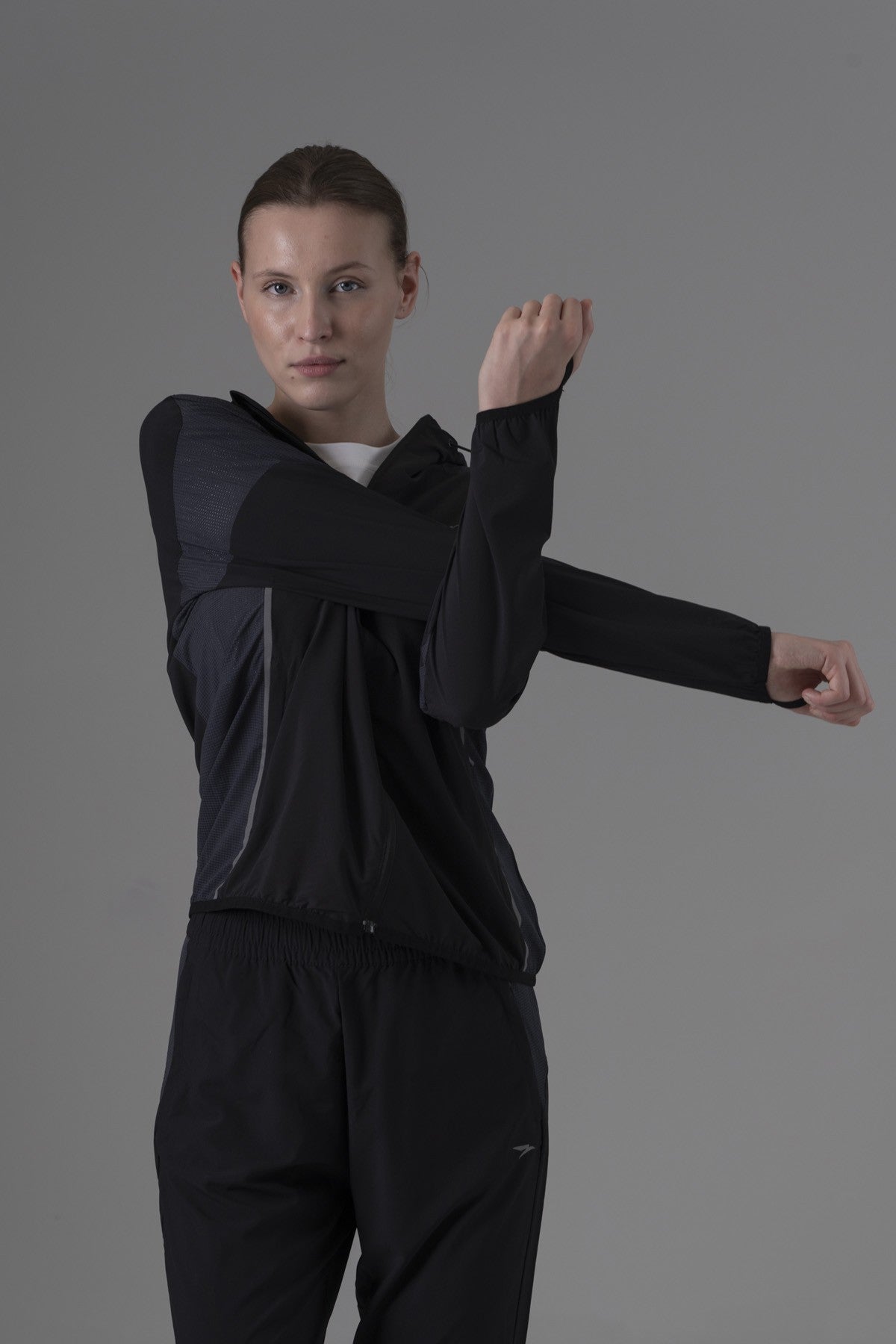 Regular Kadın Kapüşonlu Siyah Tracktop