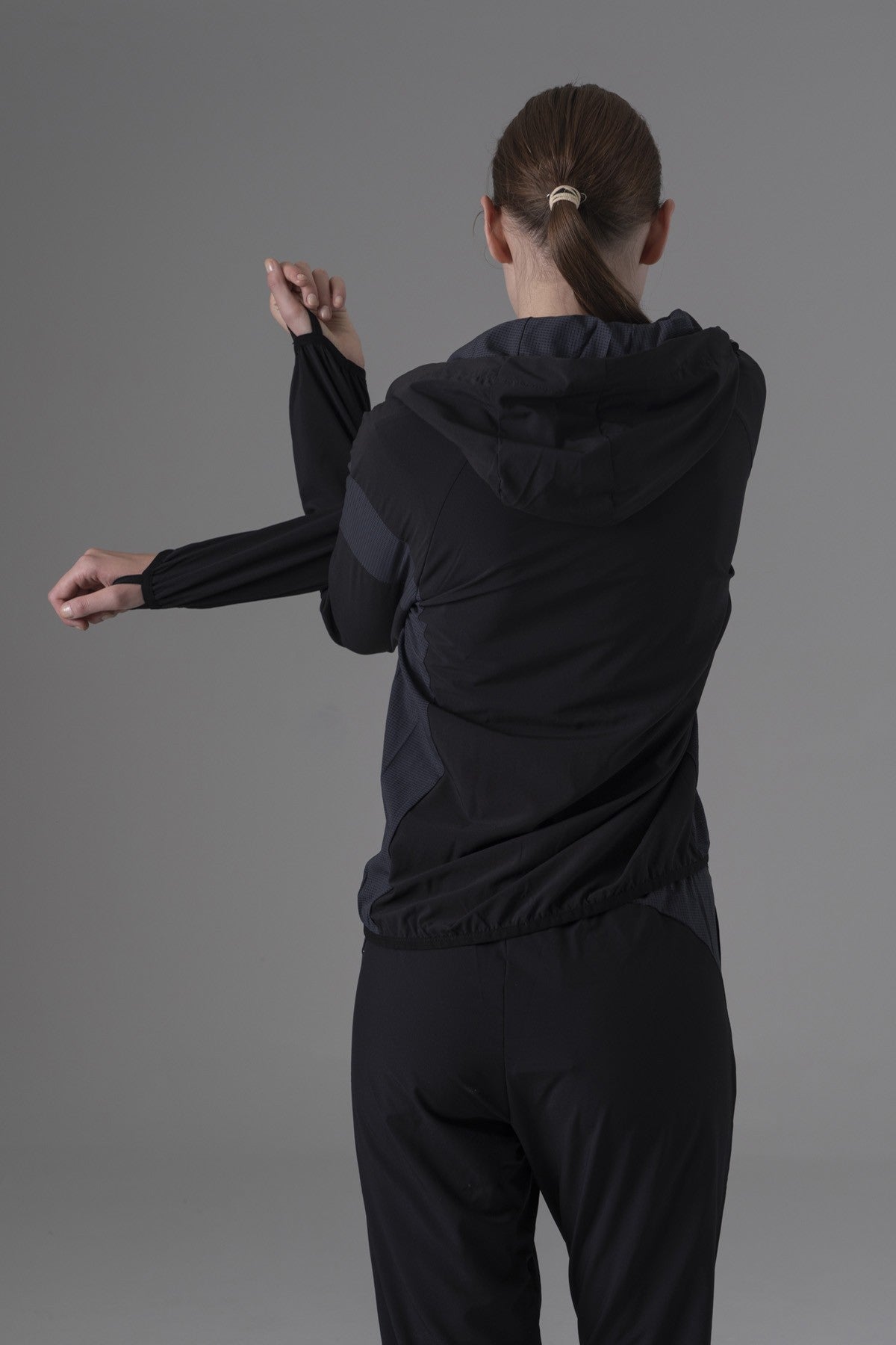 Regular Kadın Kapüşonlu Siyah Tracktop