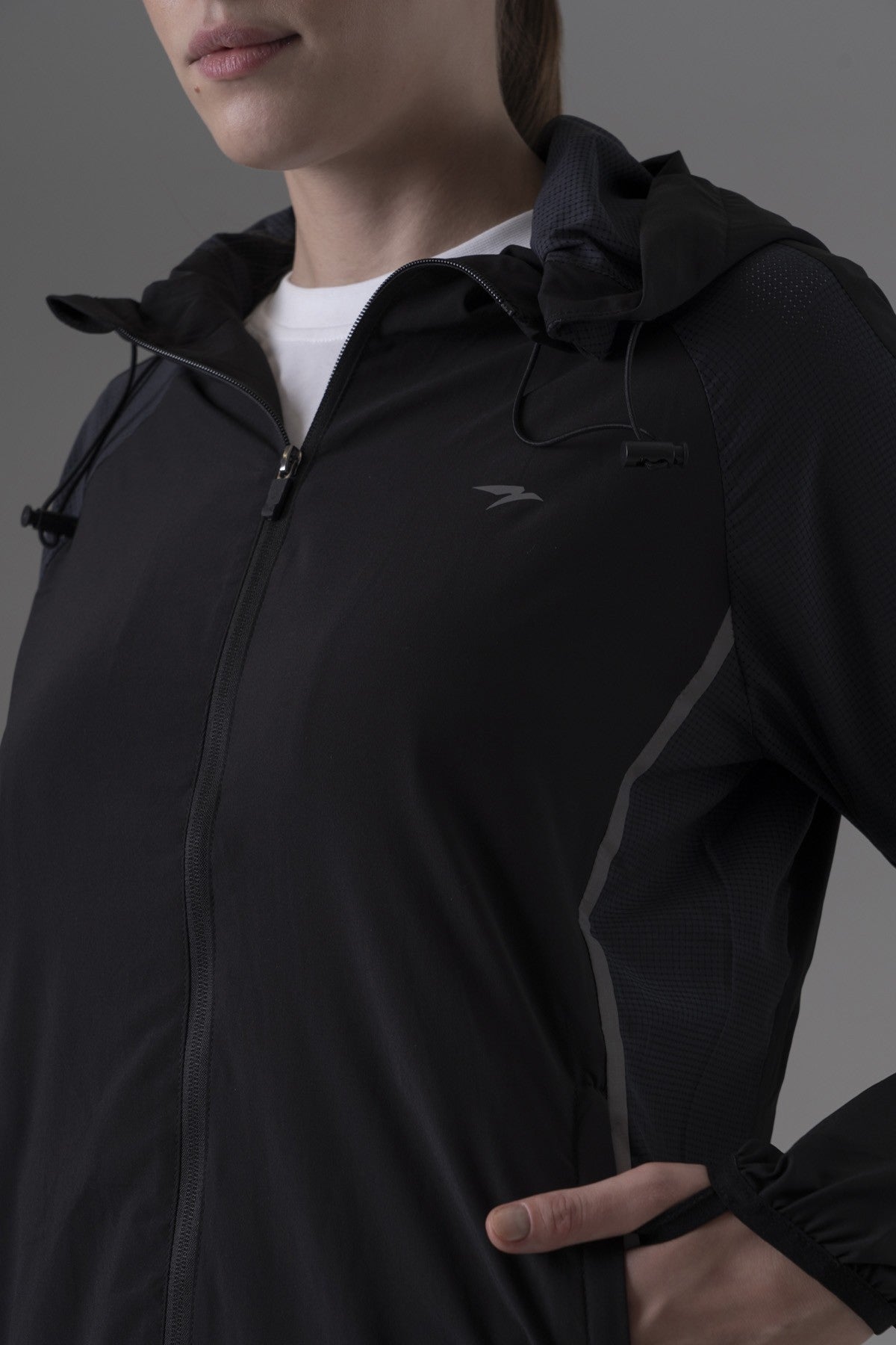 Regular Kadın Kapüşonlu Siyah Tracktop