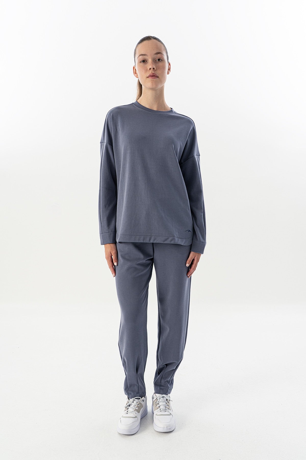 Comfort Kadın Bisiklet Yaka İndigo Sweatshirt