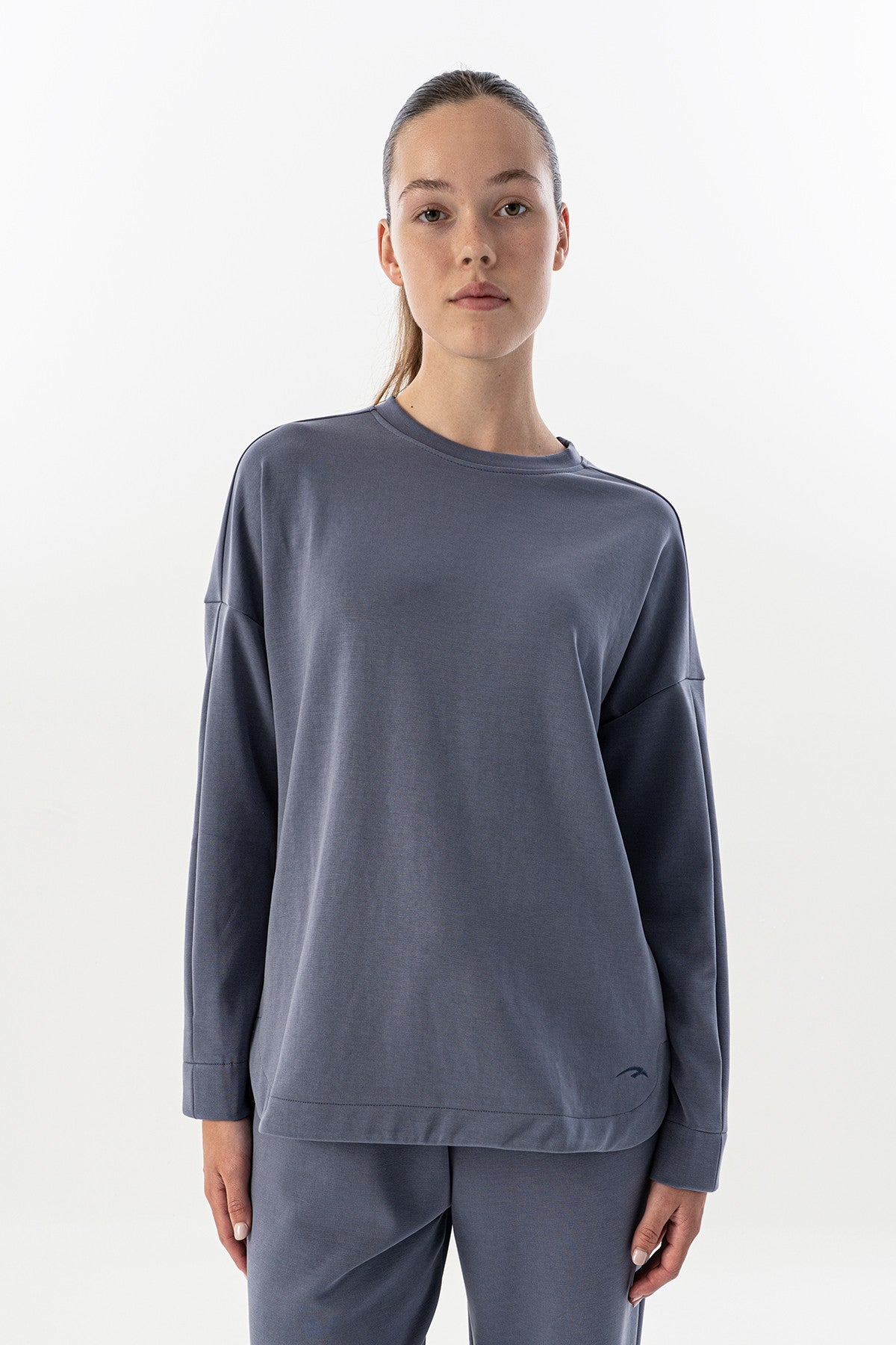 Comfort Kadın Bisiklet Yaka İndigo Sweatshirt