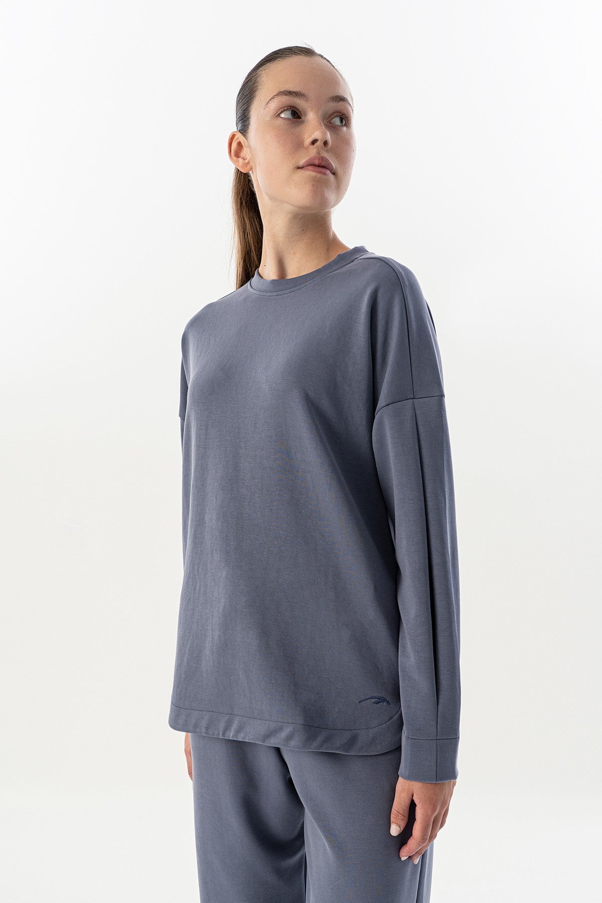 Comfort Kadın Bisiklet Yaka İndigo Sweatshirt