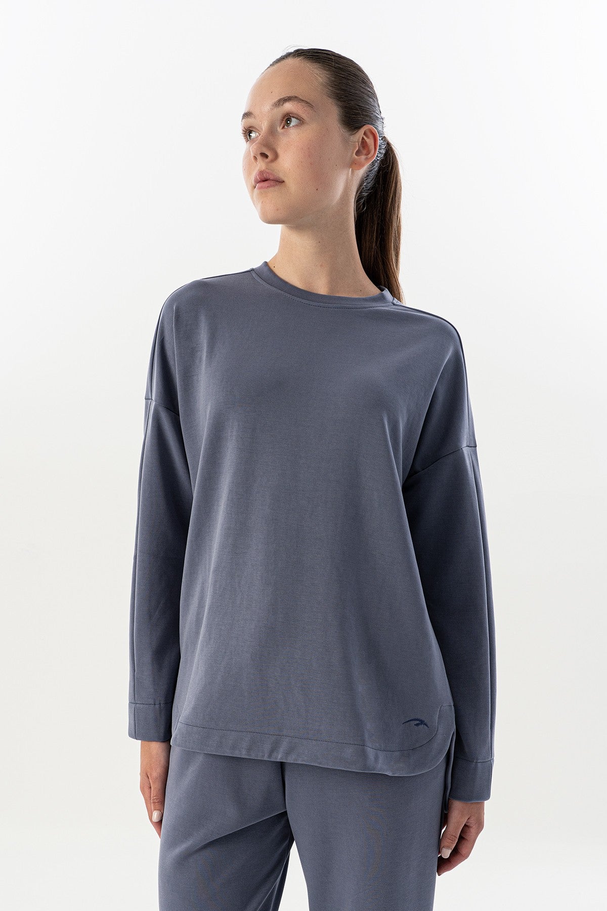 Comfort Kadın Bisiklet Yaka İndigo Sweatshirt