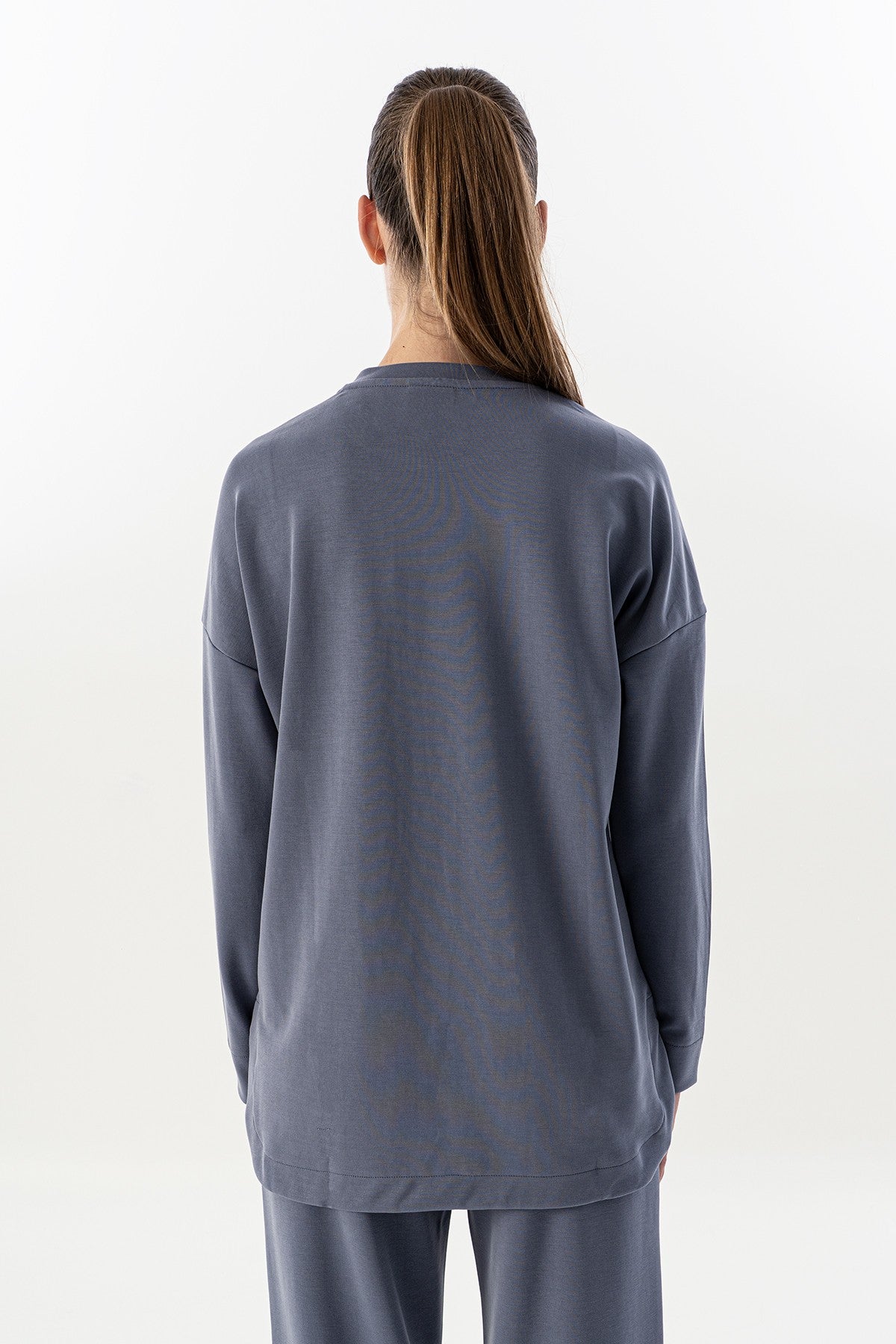 Comfort Kadın Bisiklet Yaka İndigo Sweatshirt