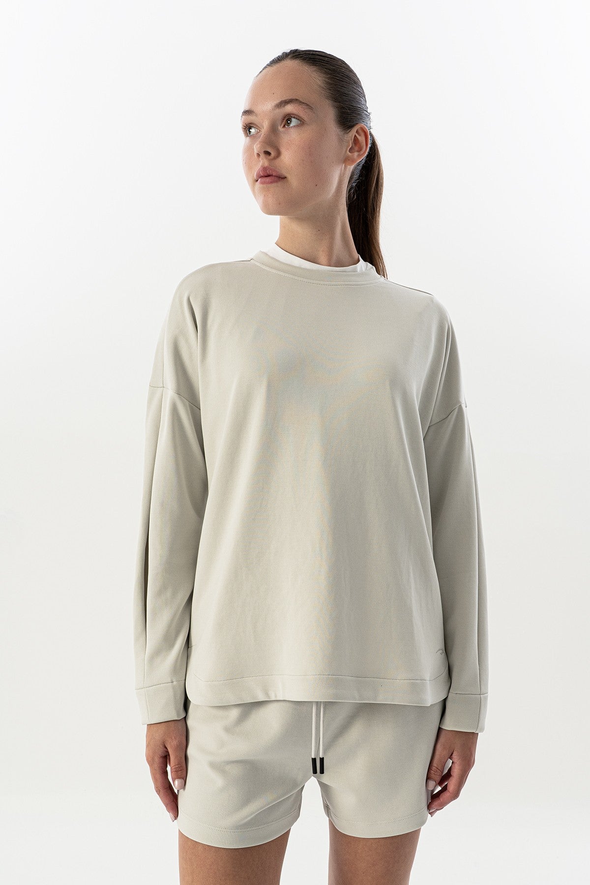 Comfort Kadın Bisiklet Yaka Taş Sweatshirt