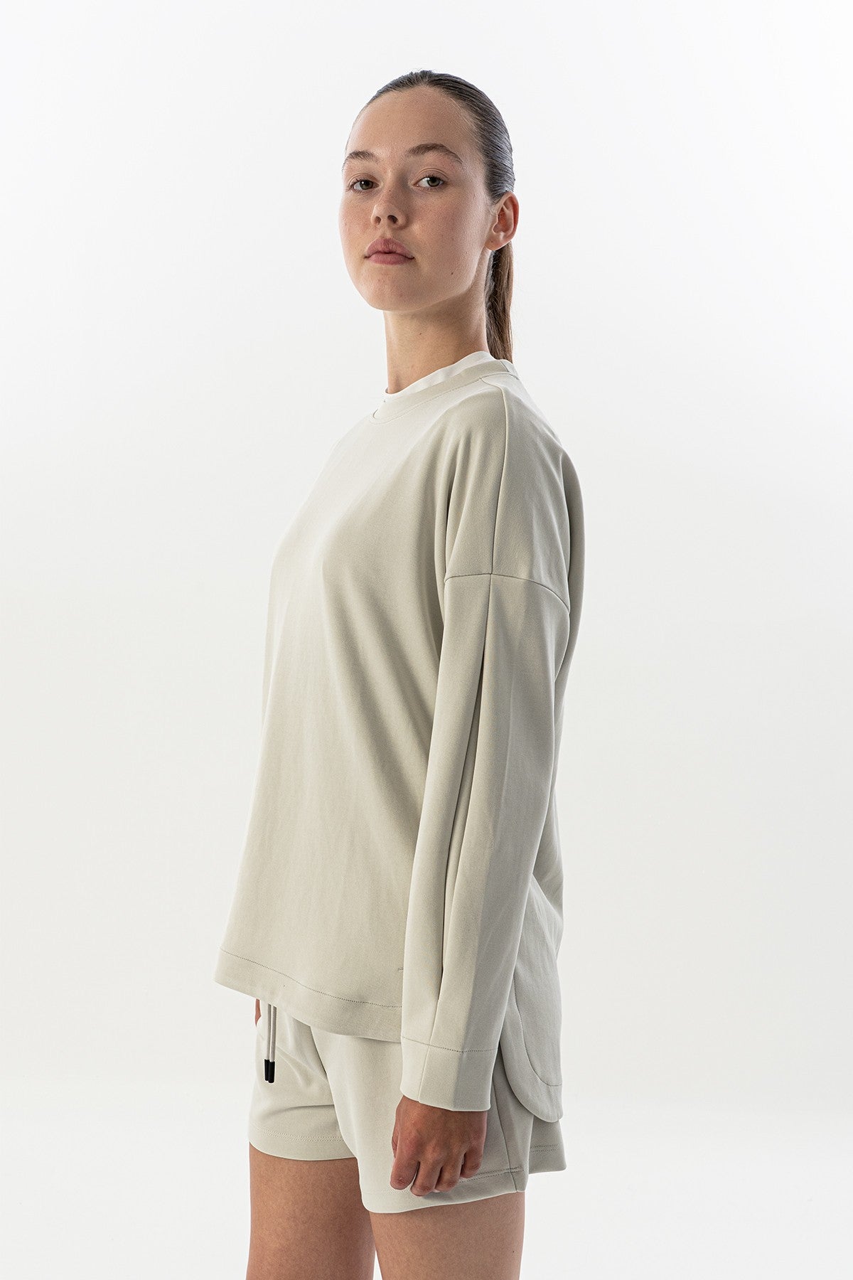 Comfort Kadın Bisiklet Yaka Taş Sweatshirt