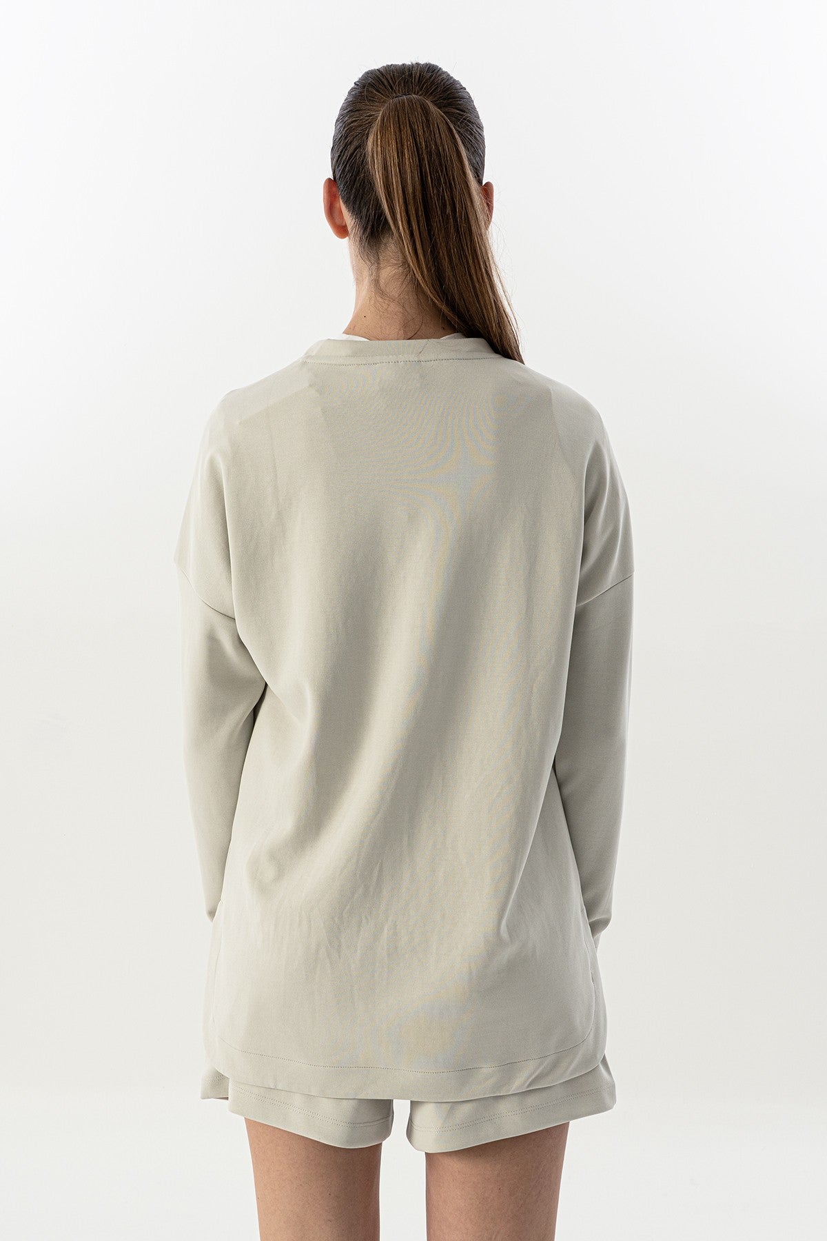 Comfort Kadın Bisiklet Yaka Taş Sweatshirt