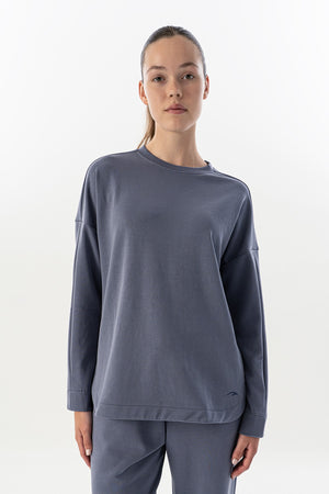 Comfort Kadın Bisiklet Yaka İndigo Sweatshirt