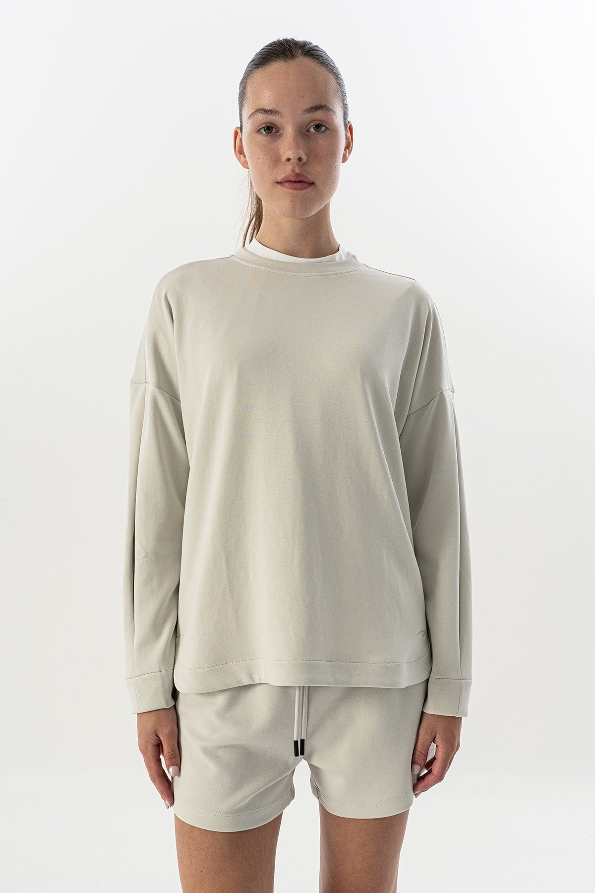 Comfort Kadın Bisiklet Yaka Taş Sweatshirt