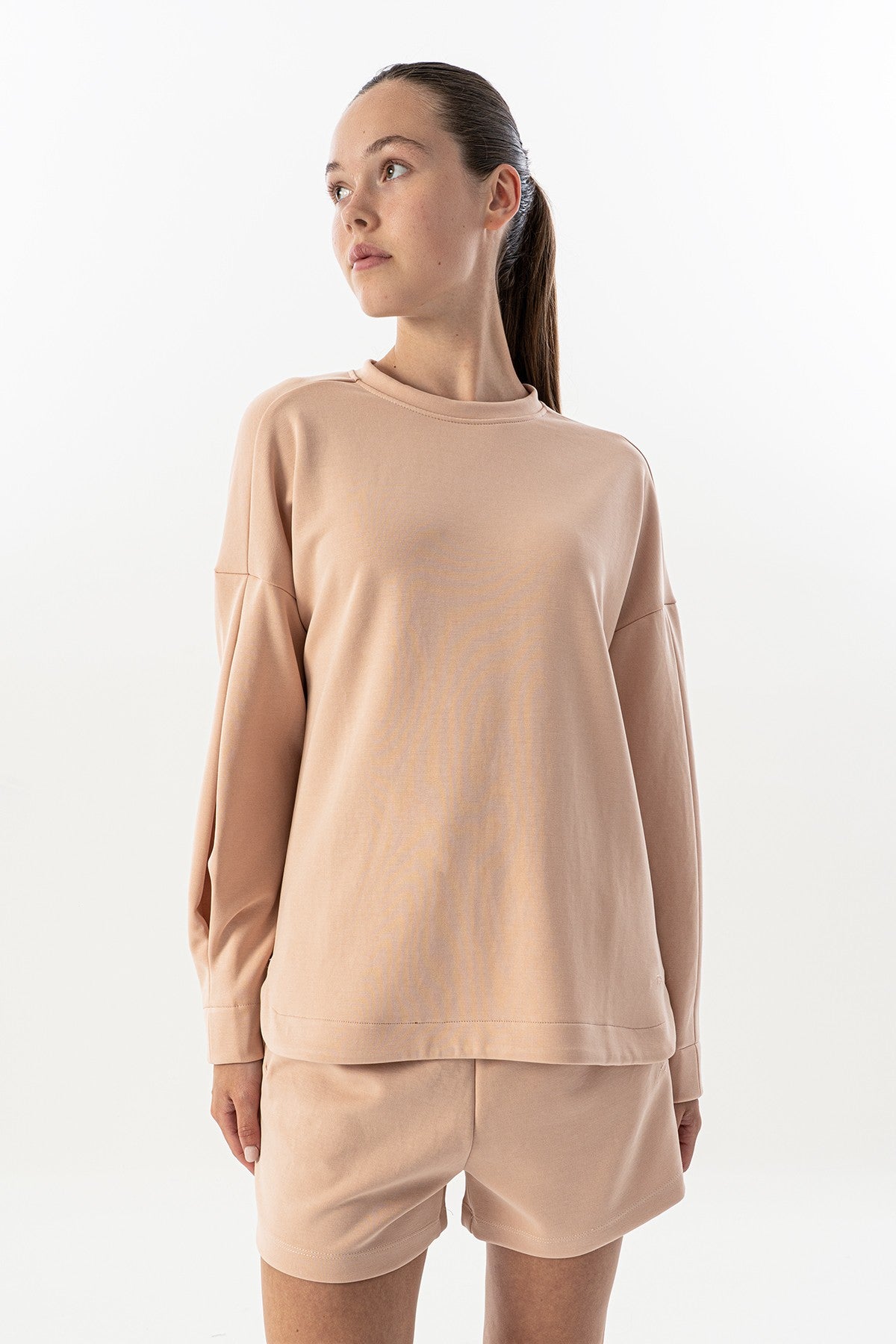 Comfort Kadın Bisiklet Yaka Pembe Sweatshirt