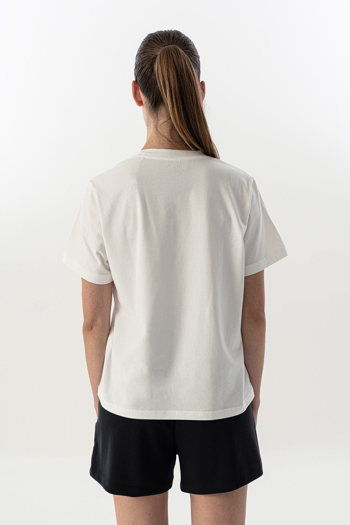 New Basic Kadın Bisiklet Yaka Beyaz T-shirt