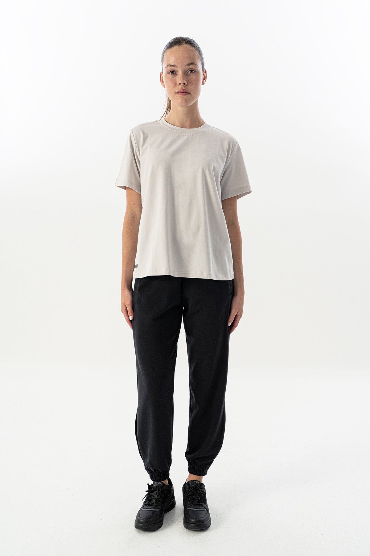 New Basic Kadın Bisiklet Yaka Gri T-shirt