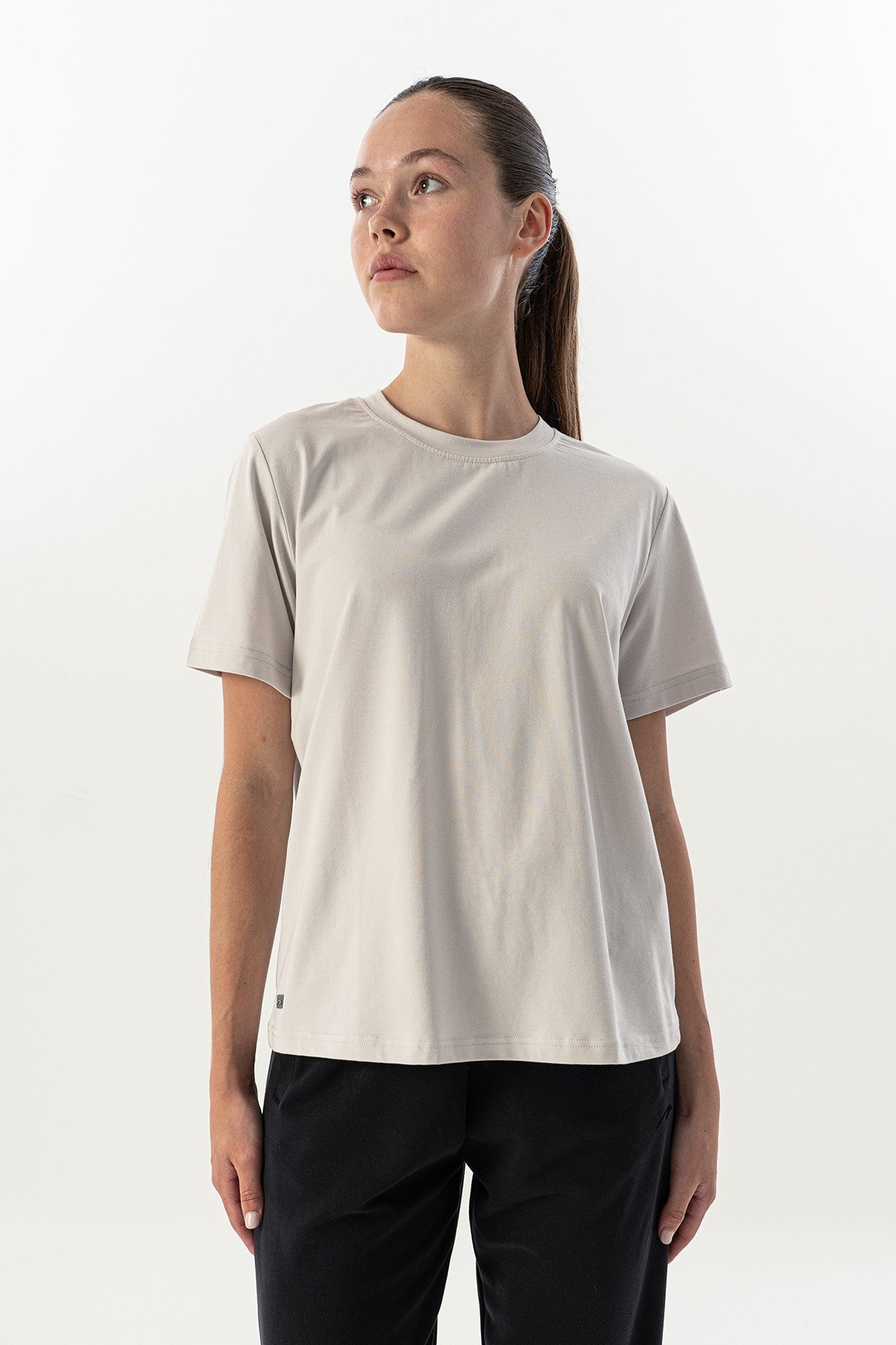 New Basic Kadın Bisiklet Yaka Gri T-shirt