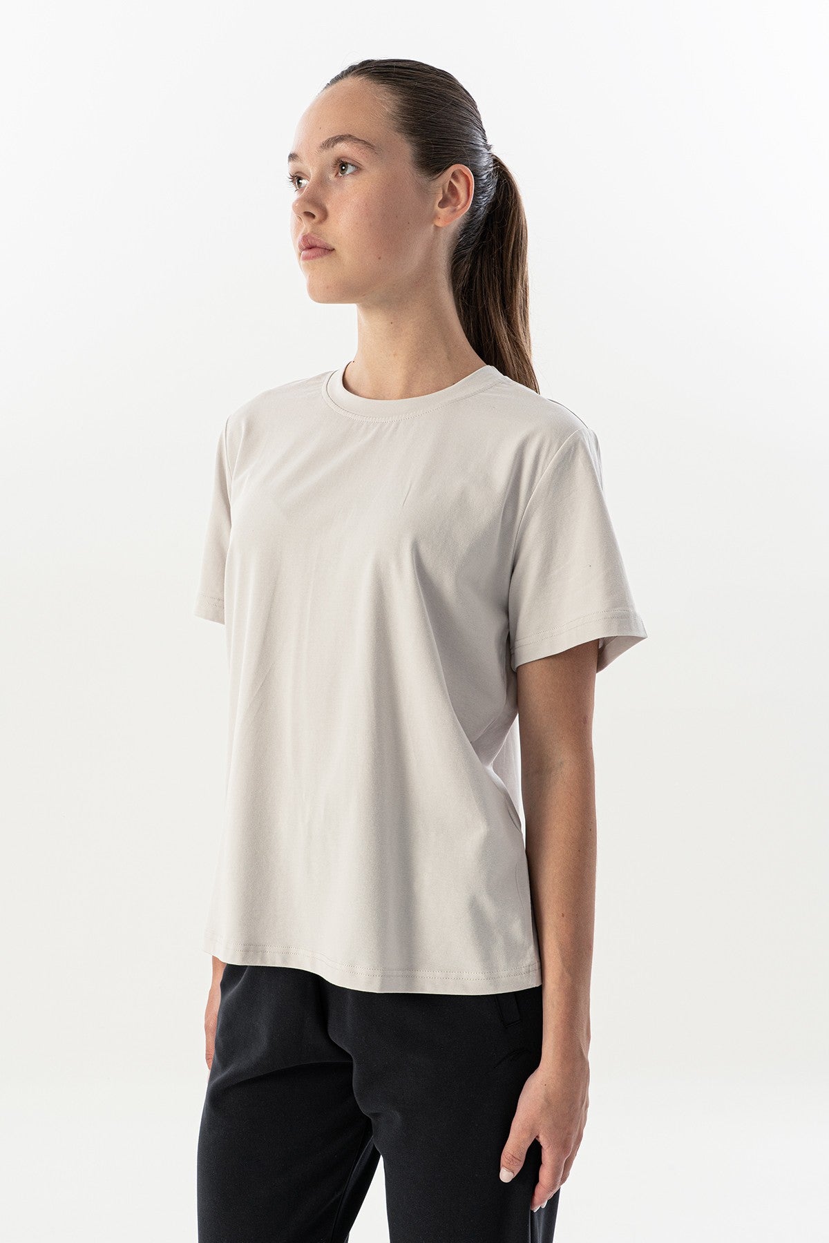 New Basic Kadın Bisiklet Yaka Gri T-shirt