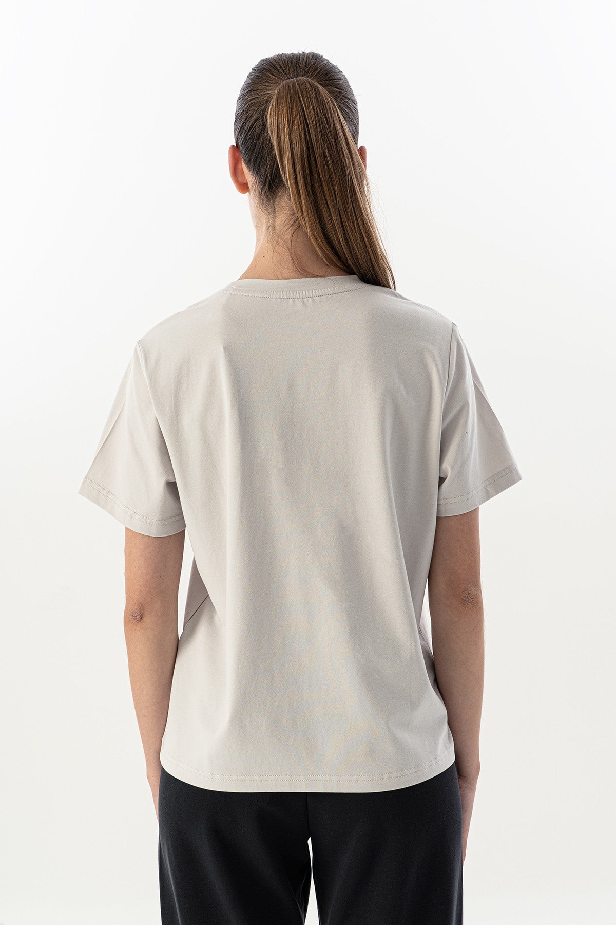 New Basic Kadın Bisiklet Yaka Gri T-shirt