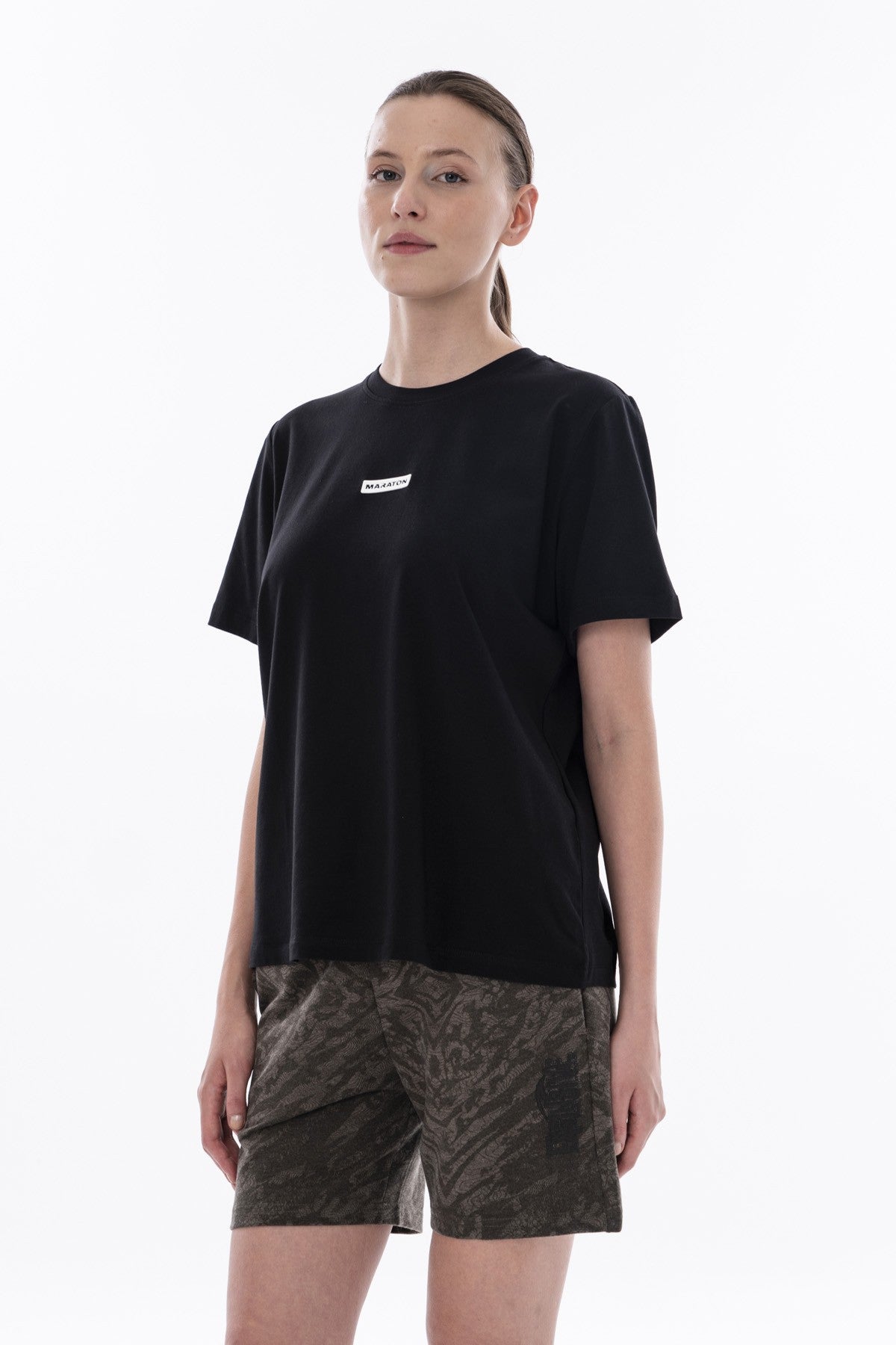 New Basic Kadın Bisiklet Yaka Siyah T-shirt