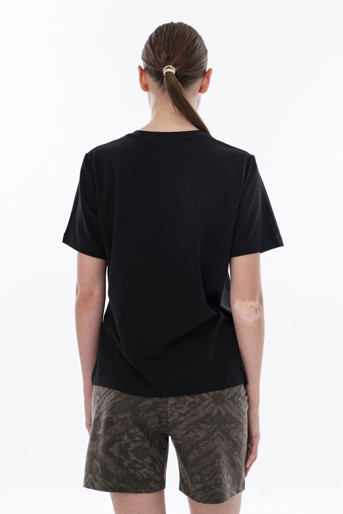 New Basic Kadın Bisiklet Yaka Siyah T-shirt