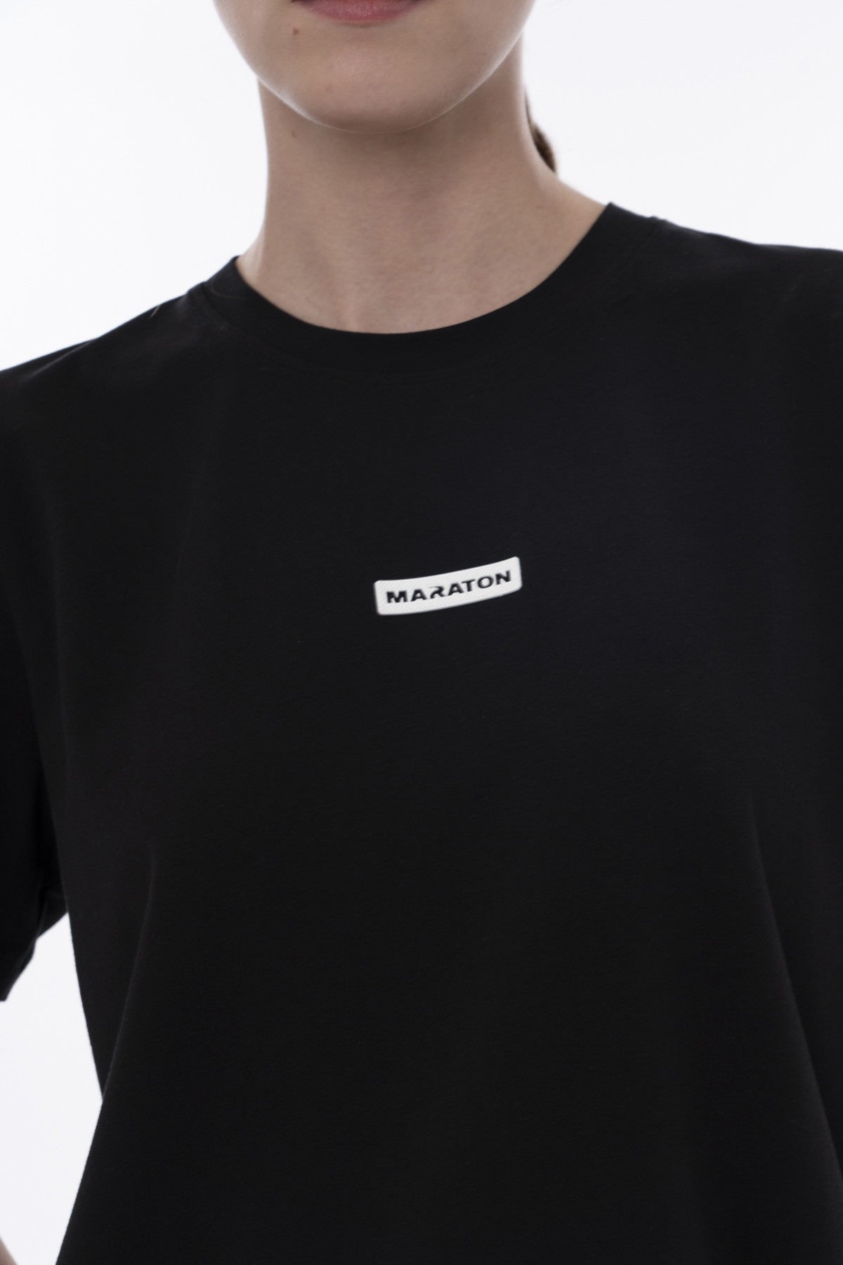 New Basic Kadın Bisiklet Yaka Siyah T-shirt