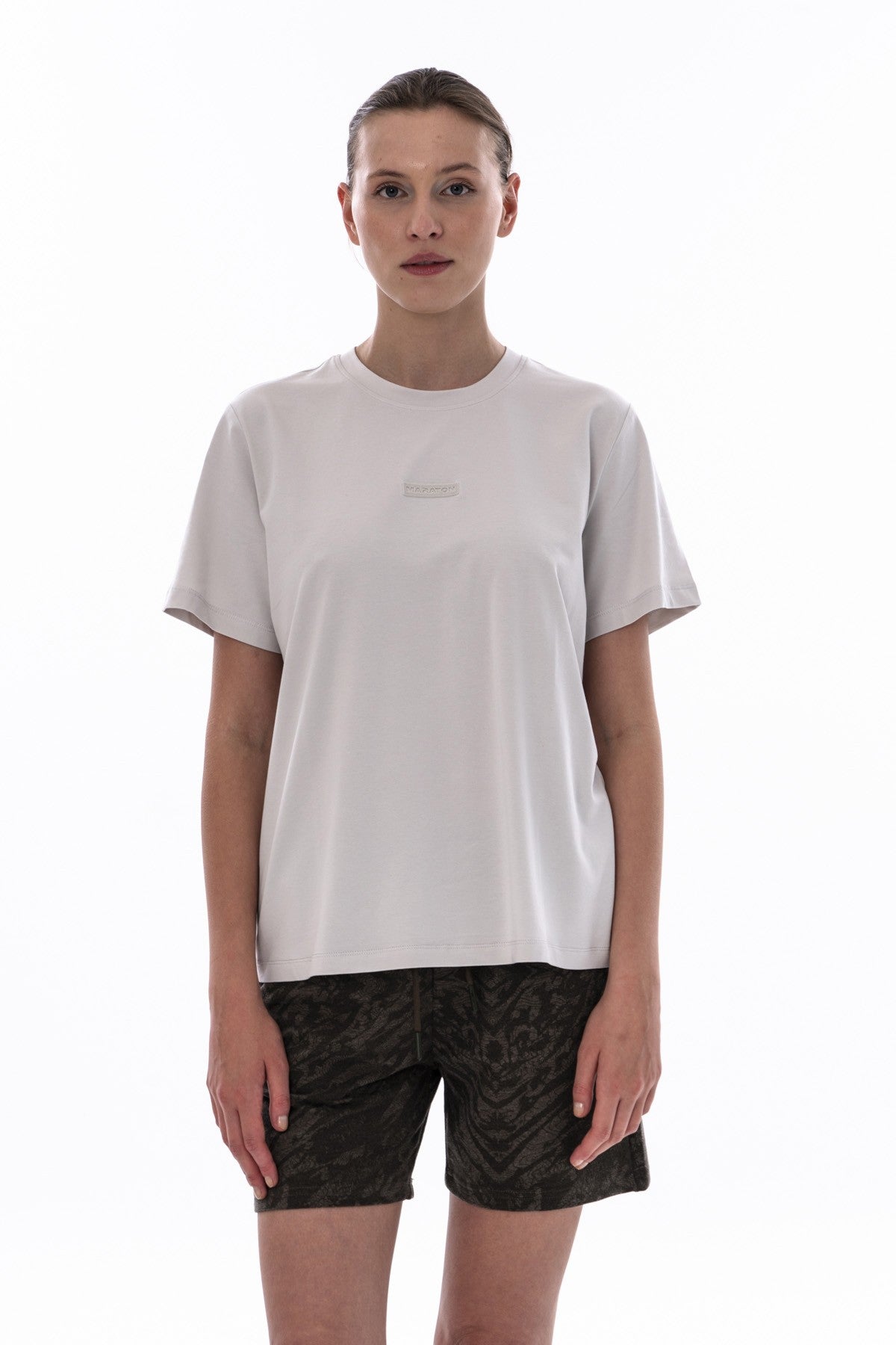 New Basic Kadın Bisiklet Yaka Gri T-shirt