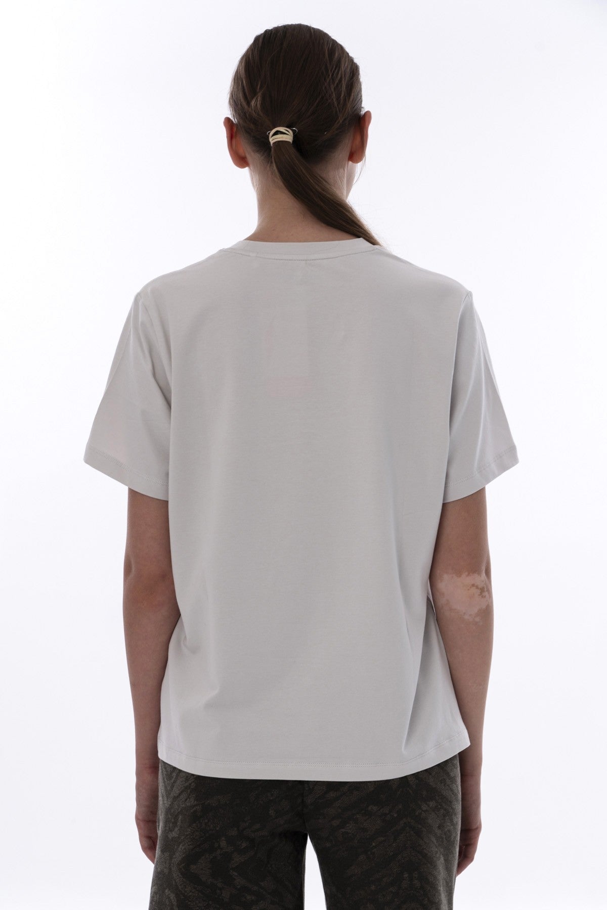 New Basic Kadın Bisiklet Yaka Gri T-shirt