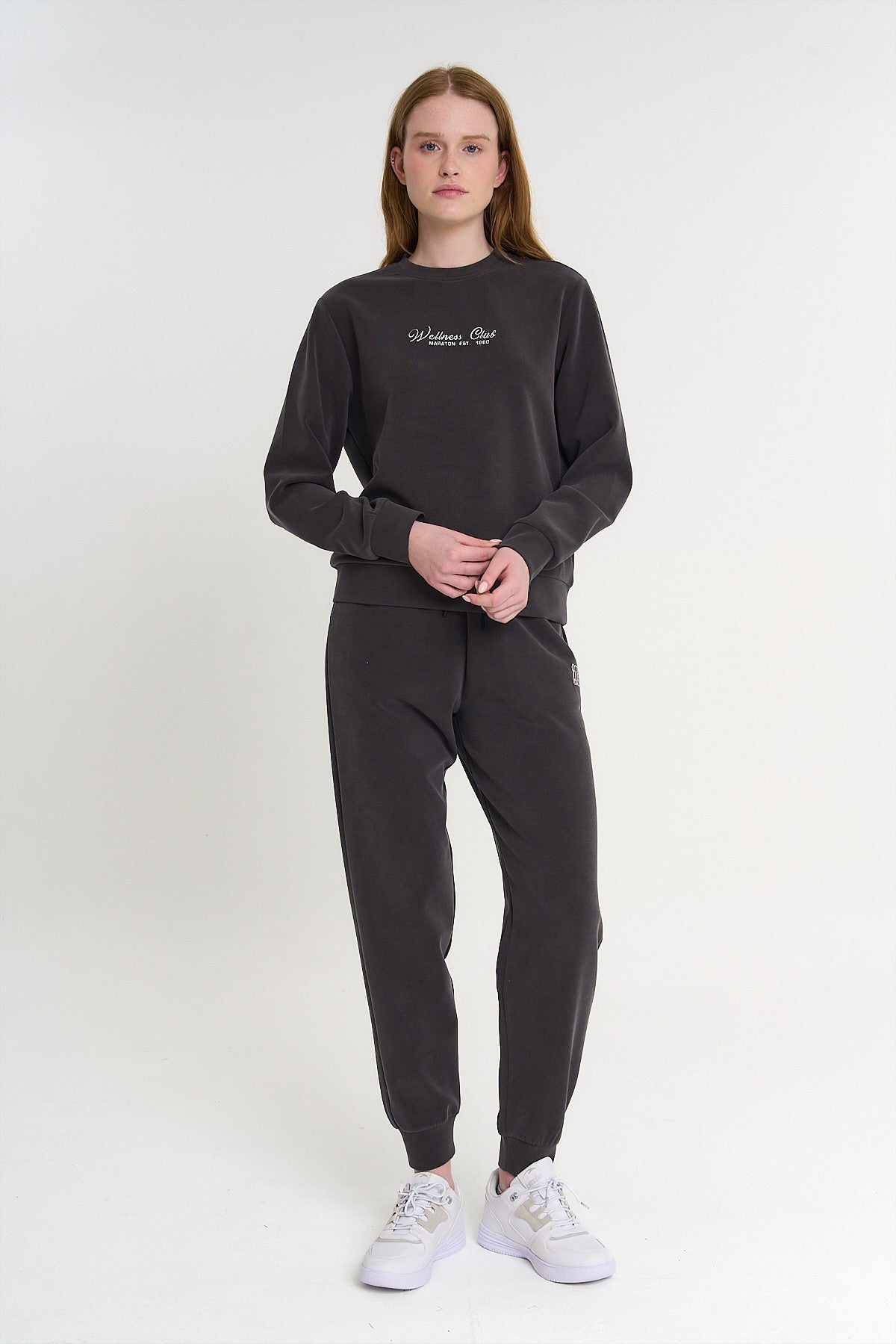Kadın Bisiklet Yaka Kahverengi Sweatshirt