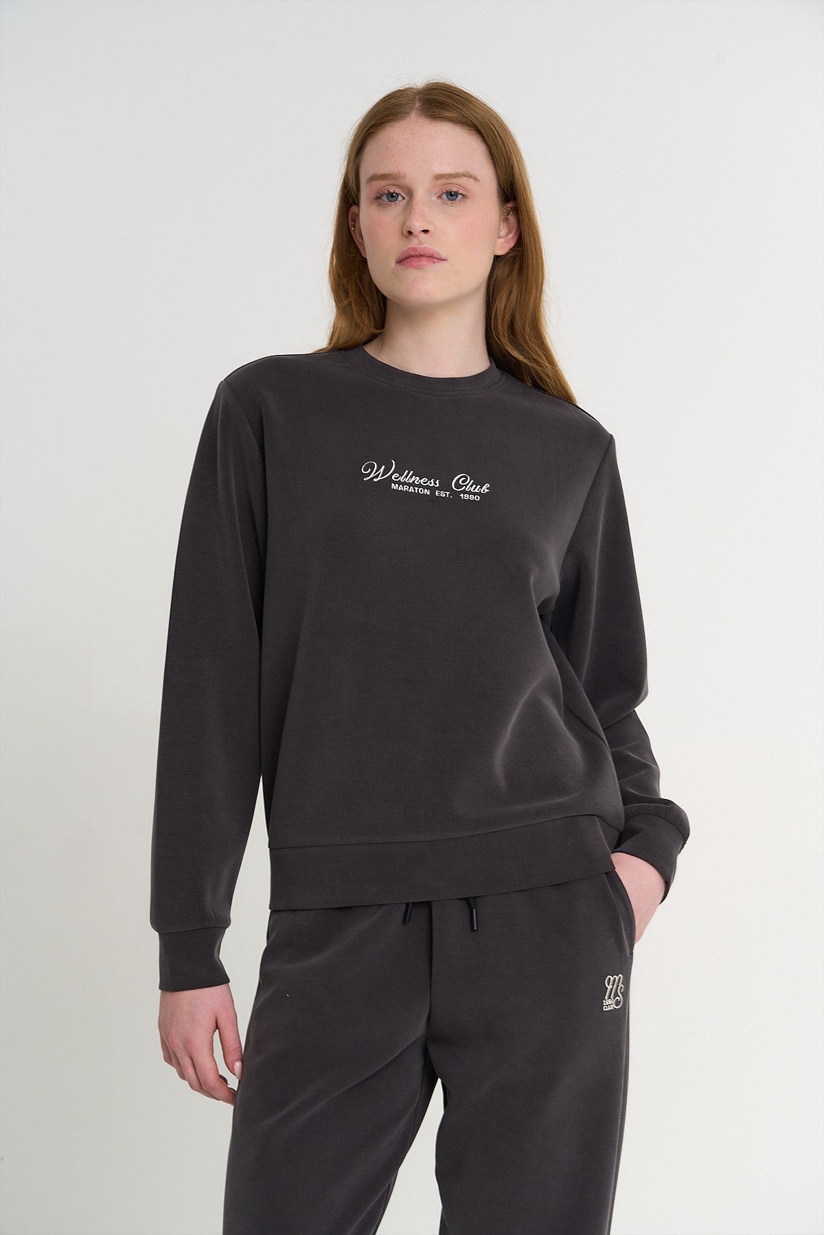 Kadın Bisiklet Yaka Kahverengi Sweatshirt