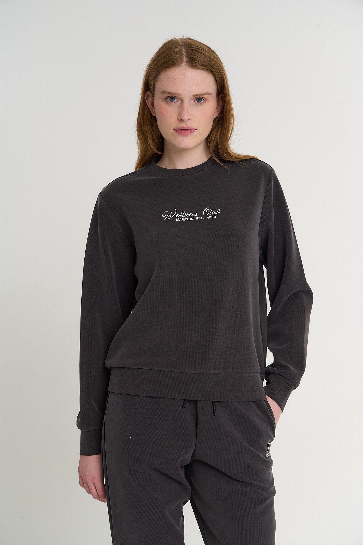Kadın Bisiklet Yaka Kahverengi Sweatshirt