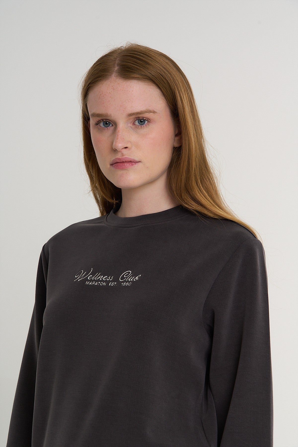 Kadın Bisiklet Yaka Kahverengi Sweatshirt