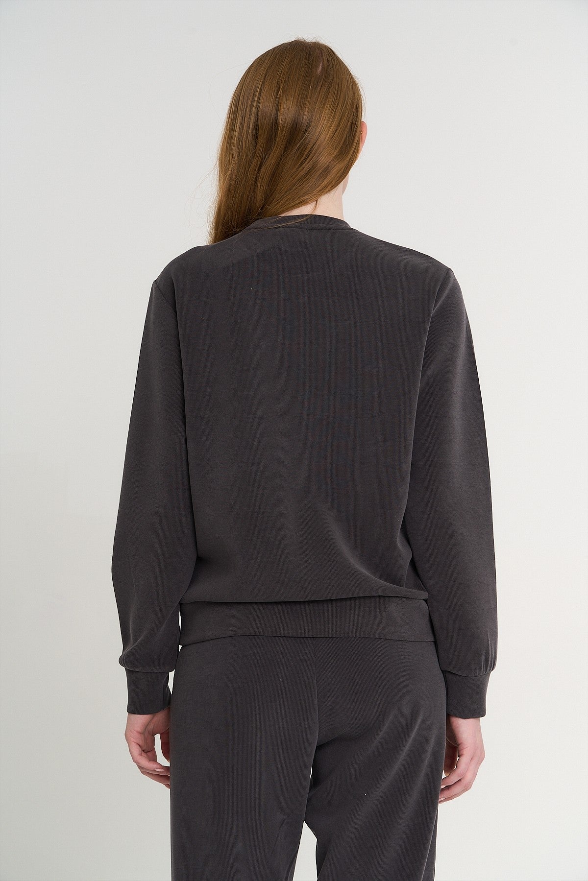 Kadın Bisiklet Yaka Kahverengi Sweatshirt